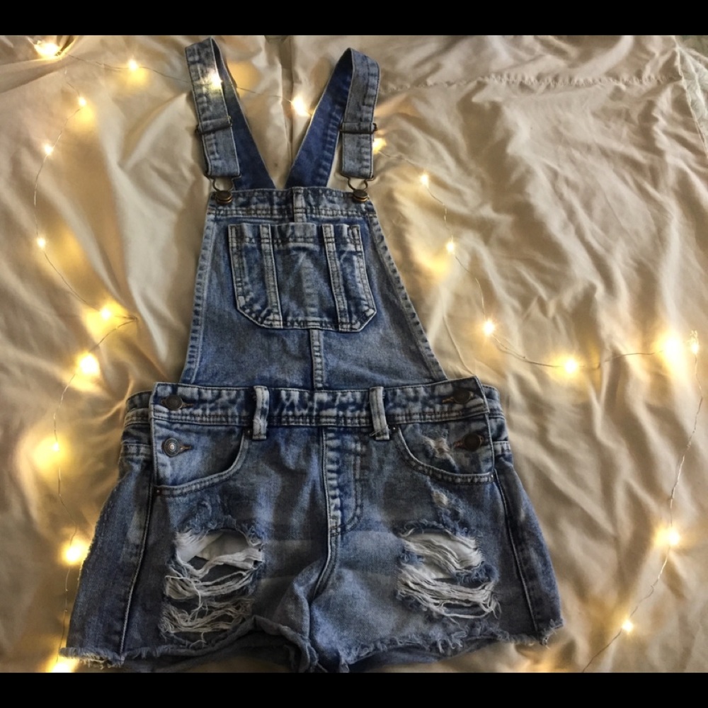 Denim overall shorts